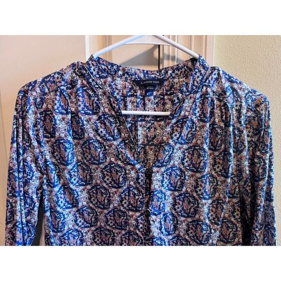 Lands' End Blue White Multicolor Button Up Cotton Women's Blouse Shirt Sz 6 - Picture 12 of 12